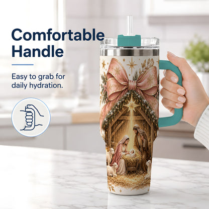 #pl[40oz|Green] Nativity Christmas 40oz Tumbler, Manger Scene Christian Artwork Drinkware
