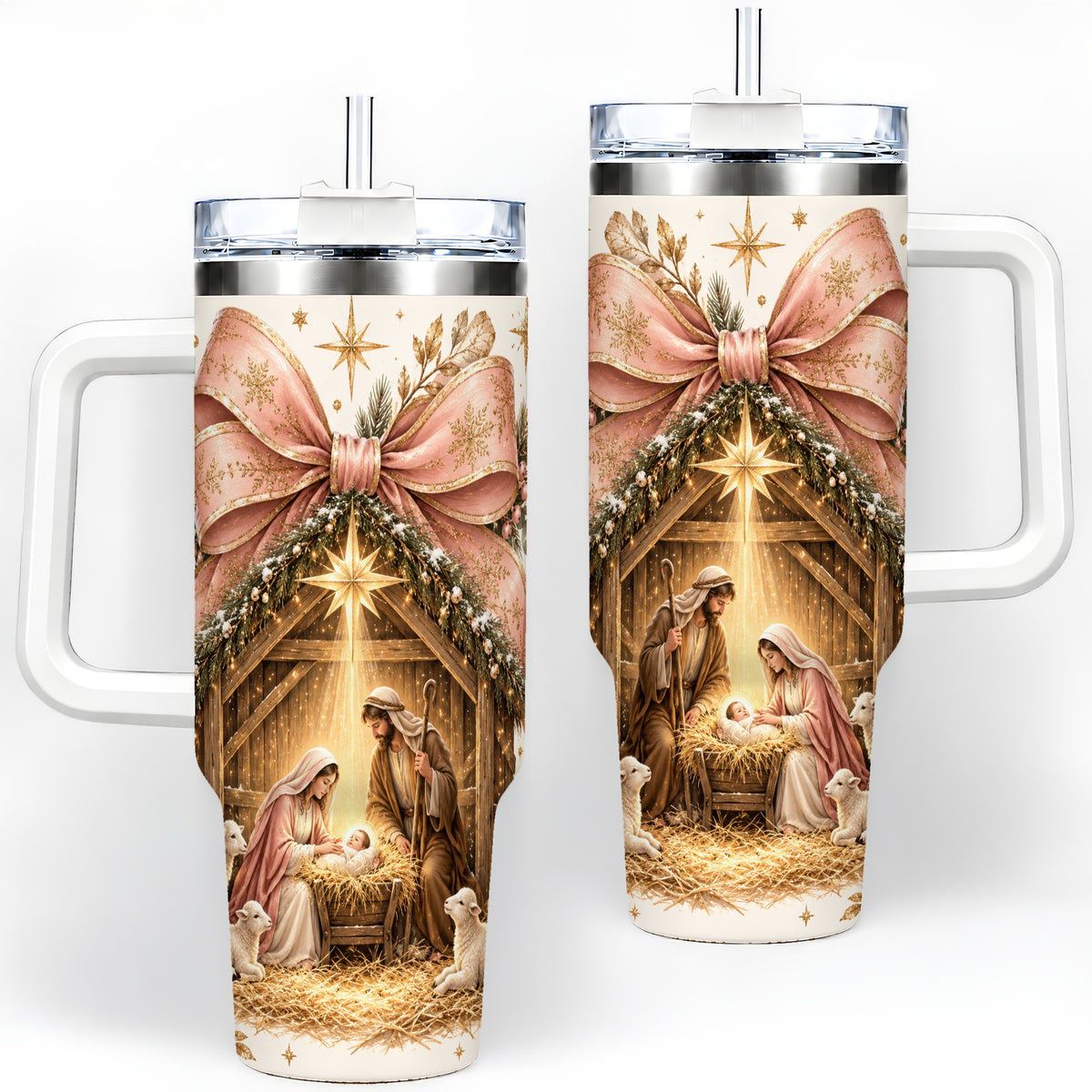 Nativity Christmas 40oz Tumbler, Manger Scene Christian Artwork Drinkware