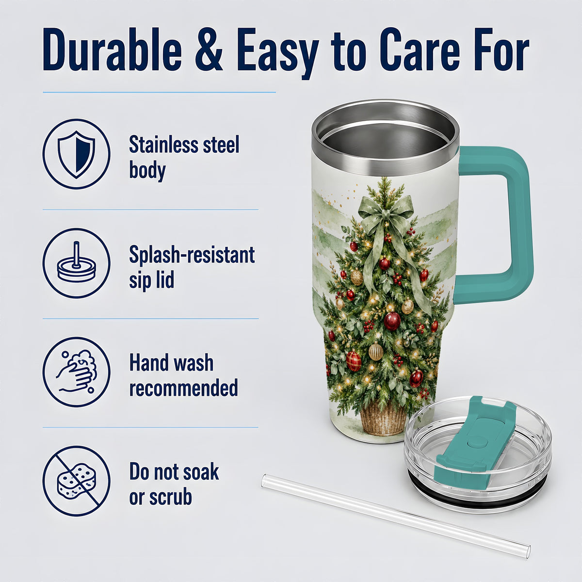#pl[40oz|Green] Sage Bow Christmas Tree 40oz Tumbler, Watercolor Holiday Artwork Drinkware