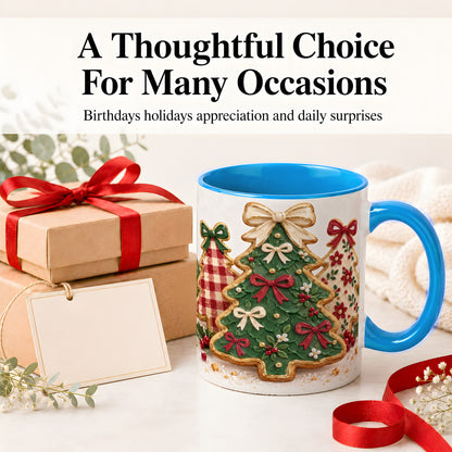 #pl[11oz|Blue] Christmas Tree Cookie Ceramic Mug, Bow and Plaid Holiday Artwork
