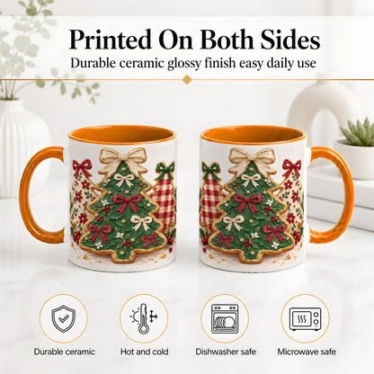 #pl[11oz|Orange] Christmas Tree Cookie Ceramic Mug, Bow and Plaid Holiday Artwork