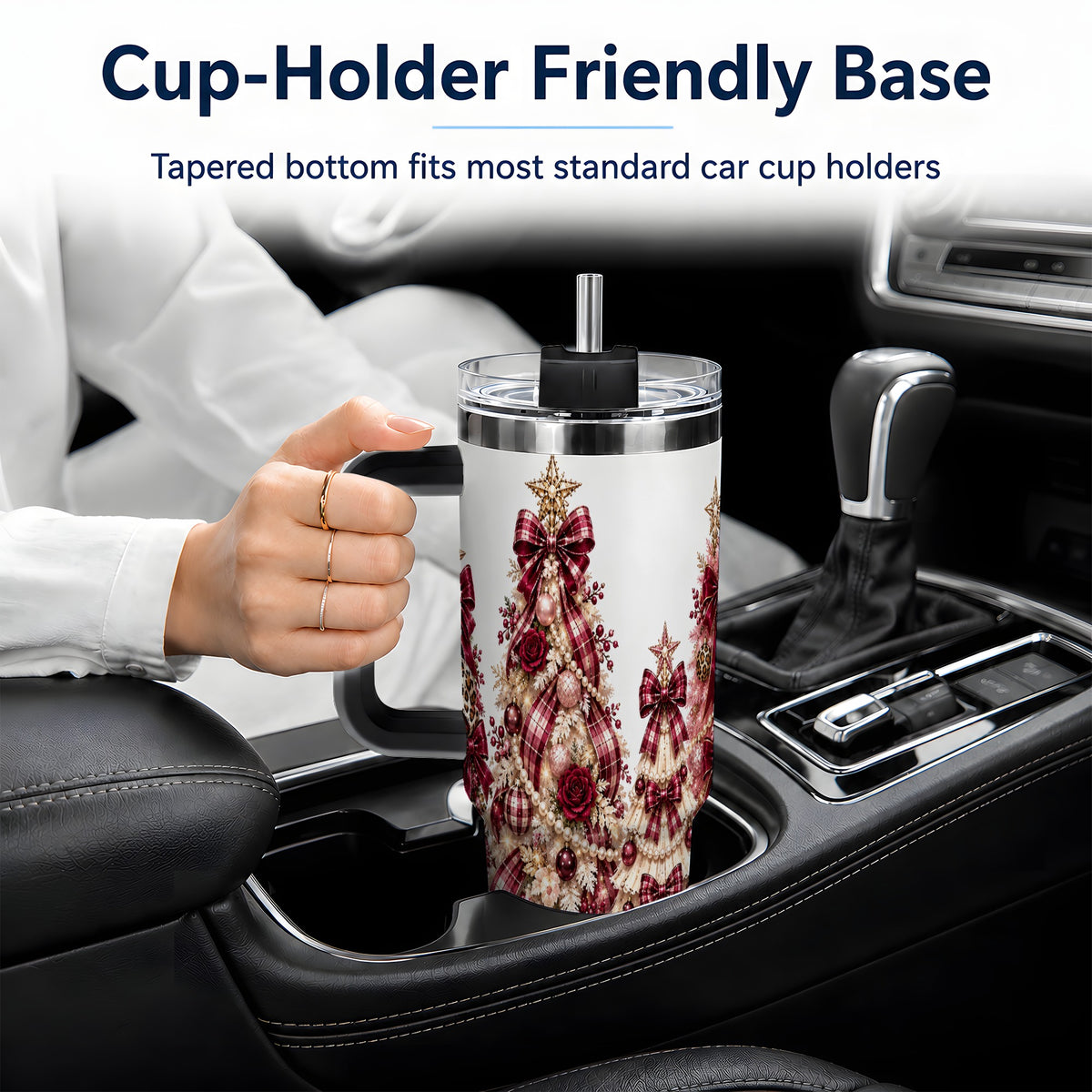 #pl[40oz|Black] Burgundy Plaid Christmas 40oz Tumbler, Decorated Tree Holiday Artwork