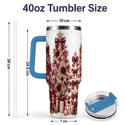 #pl[40oz|Blue] Burgundy Plaid Christmas 40oz Tumbler, Decorated Tree Holiday Artwork