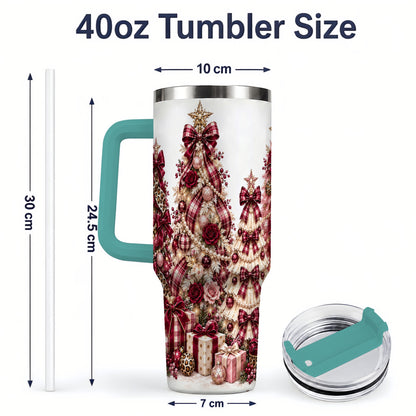 #pl[40oz|Green] Burgundy Plaid Christmas 40oz Tumbler, Decorated Tree Holiday Artwork