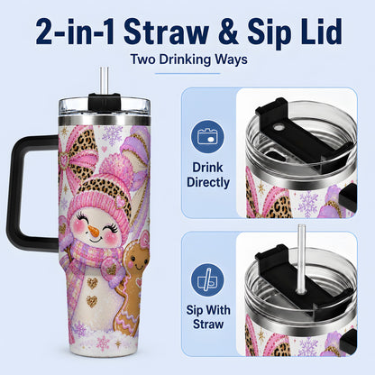 #pl[40oz|Black] Pink Snowman Christmas 40oz Tumbler, Gingerbread Holiday Artwork Drinkware