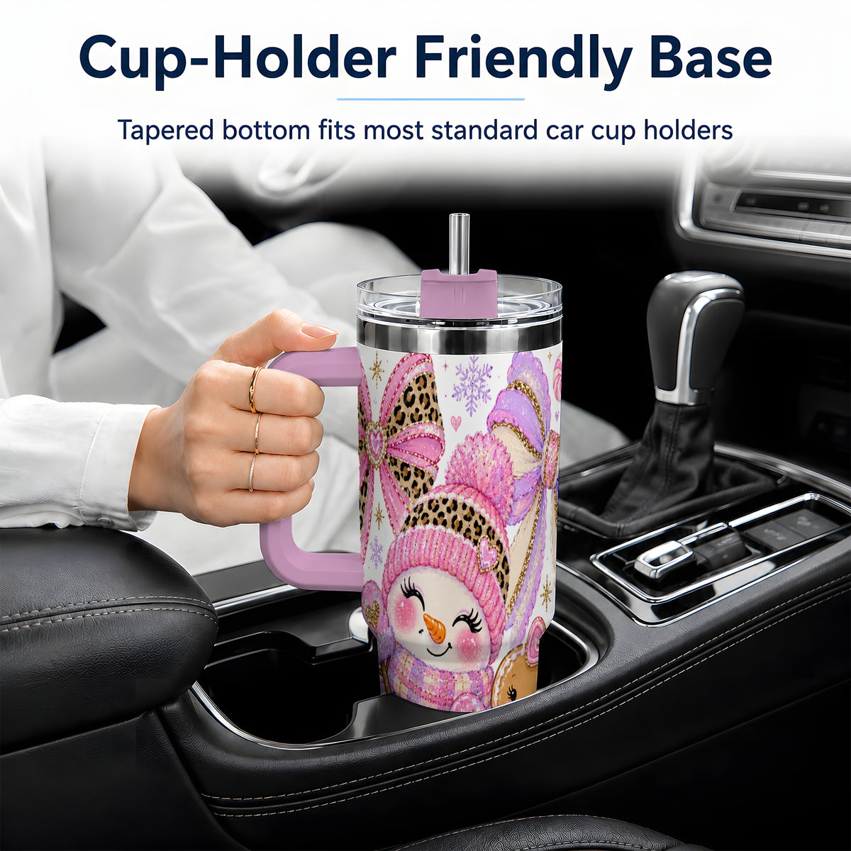 #pl[40oz|Pink] Pink Snowman Christmas 40oz Tumbler, Gingerbread Holiday Artwork Drinkware