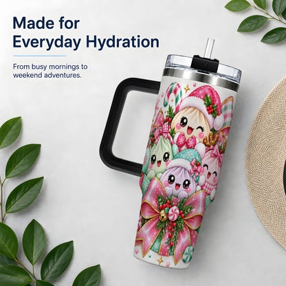#pl[40oz|Black] Cute Pastel Christmas 40oz Tumbler, Holiday Character Artwork Drinkware