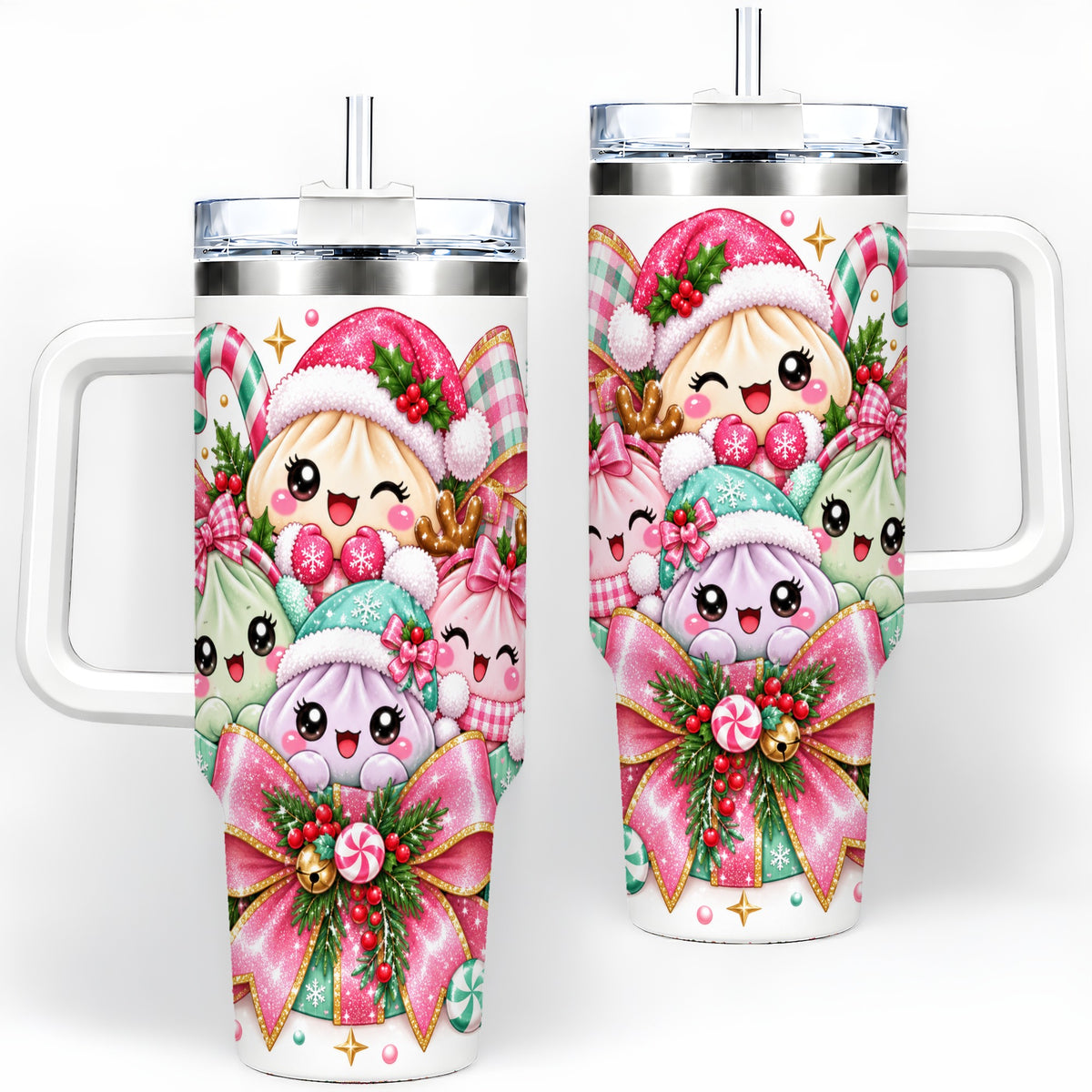 Cute Pastel Christmas 40oz Tumbler, Holiday Character Artwork Drinkware