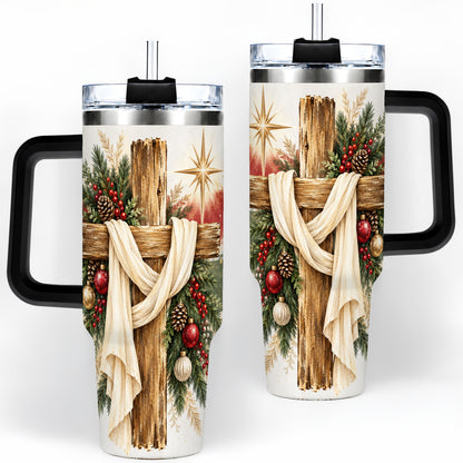 #pl[40oz|Black] Christmas Cross 40oz Tumbler, Rustic Christian Holiday Artwork Drinkware