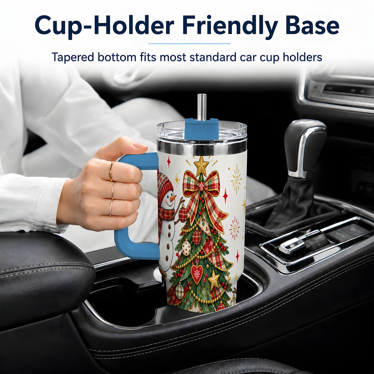 #pl[40oz|Blue] Snowman Christmas Tree 40oz Tumbler, Plaid Holiday Artwork Drinkware