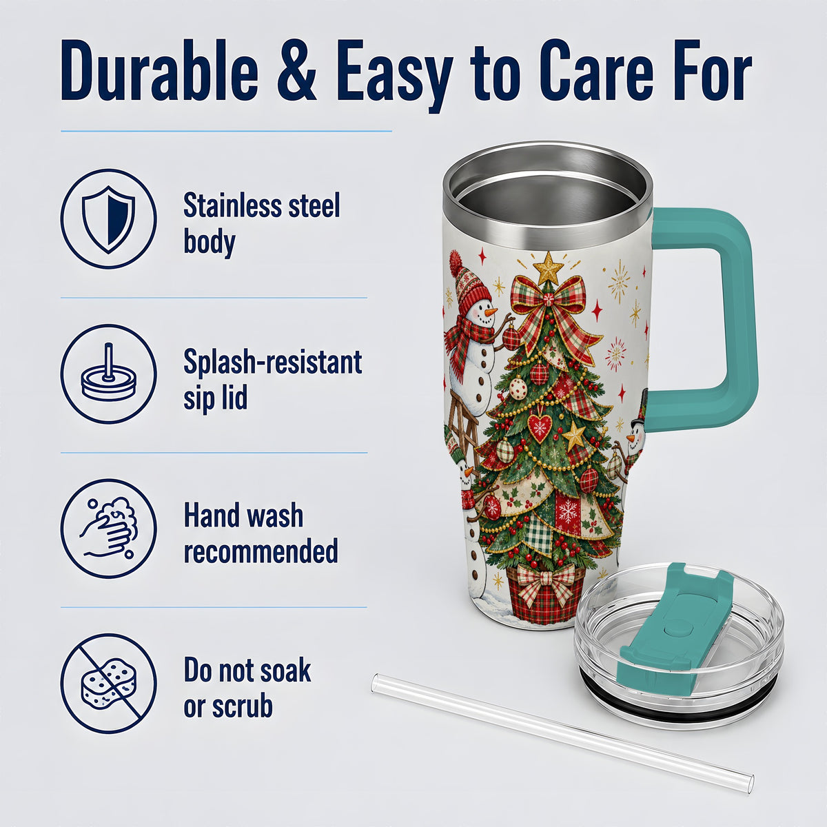 #pl[40oz|Green] Snowman Christmas Tree 40oz Tumbler, Plaid Holiday Artwork Drinkware