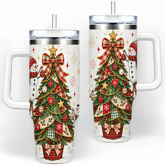 Snowman Christmas Tree 40oz Tumbler, Plaid Holiday Artwork Drinkware