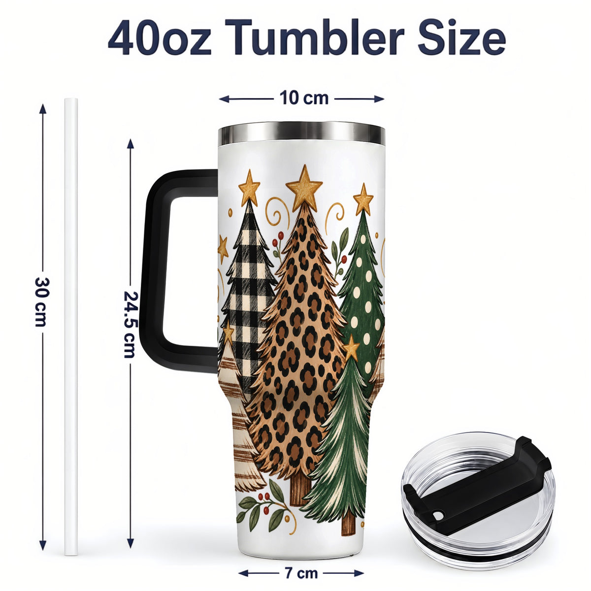 #pl[40oz|Black] Patterned Christmas Trees 40oz Tumbler, Rustic Holiday Artwork Drinkware