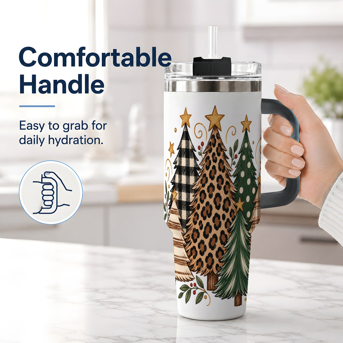 #pl[40oz|Black] Patterned Christmas Trees 40oz Tumbler, Rustic Holiday Artwork Drinkware