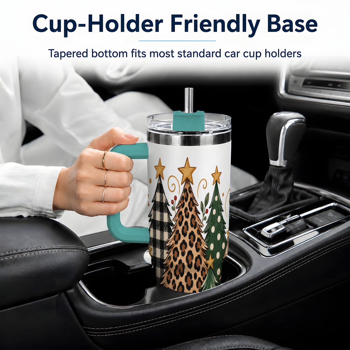 #pl[40oz|Green] Patterned Christmas Trees 40oz Tumbler, Rustic Holiday Artwork Drinkware