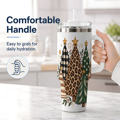 #pl[40oz|White] Patterned Christmas Trees 40oz Tumbler, Rustic Holiday Artwork Drinkware