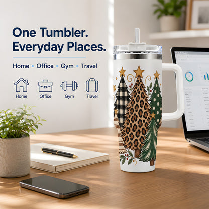 #pl[40oz|White] Patterned Christmas Trees 40oz Tumbler, Rustic Holiday Artwork Drinkware
