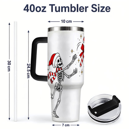 #pl[40oz|Black] Christmas Skeleton Drinkware, 40oz Tumbler with Candy Cane Artwork