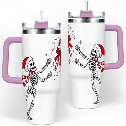 #pl[40oz|Pink] Christmas Skeleton Drinkware, 40oz Tumbler with Candy Cane Artwork