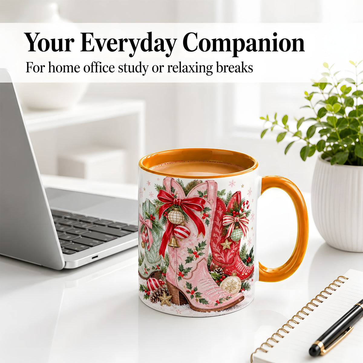 #pl[11oz|Orange] Christmas Cowboy Boots Ceramic Mug, Pink Western Holiday Artwork