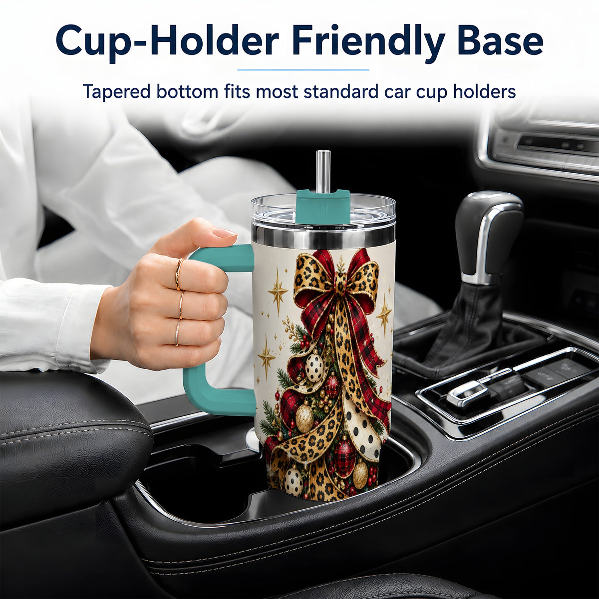 #pl[40oz|Green] Leopard Christmas Tree Drinkware, 40oz Tumbler with Plaid Ribbon Art