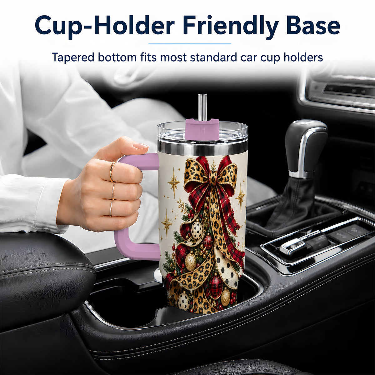 #pl[40oz|Pink] Leopard Christmas Tree Drinkware, 40oz Tumbler with Plaid Ribbon Art