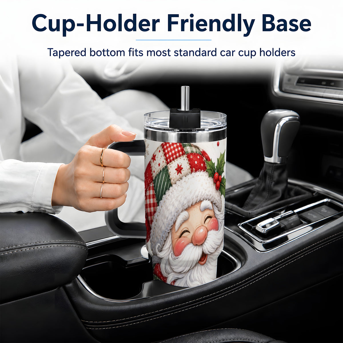 #pl[40oz|Black] Patchwork Santa Christmas Drinkware, 40oz Tumbler with Snowflake Art