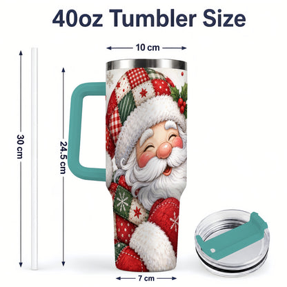 #pl[40oz|Green] Patchwork Santa Christmas Drinkware, 40oz Tumbler with Snowflake Art