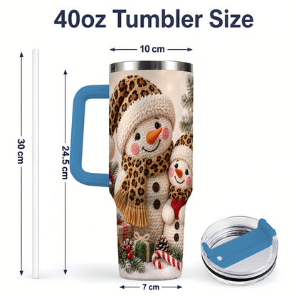 #pl[40oz|Blue] Crochet Style Snowman Christmas Drinkware, 40oz Tumbler with Leopard Art