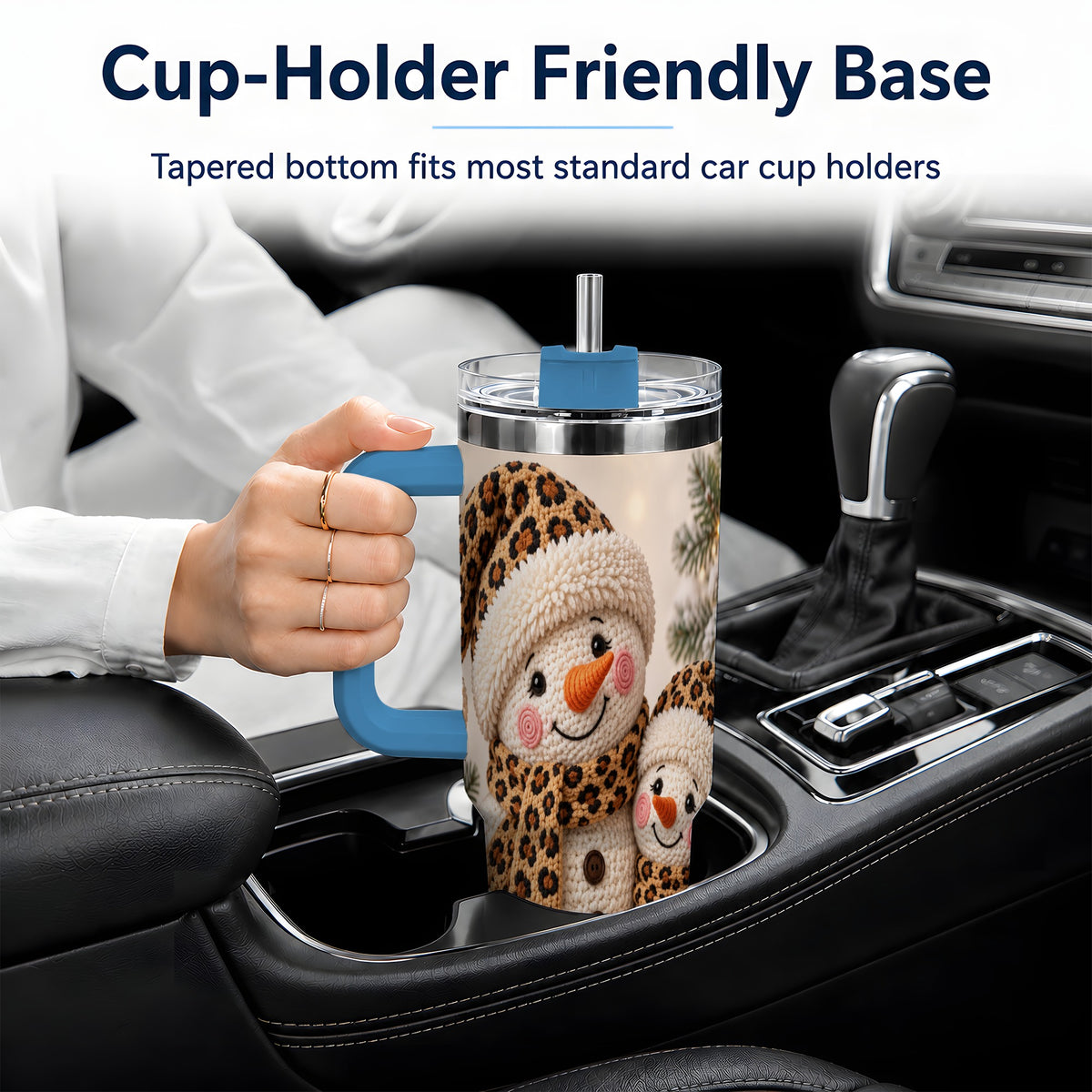 #pl[40oz|Blue] Crochet Style Snowman Christmas Drinkware, 40oz Tumbler with Leopard Art