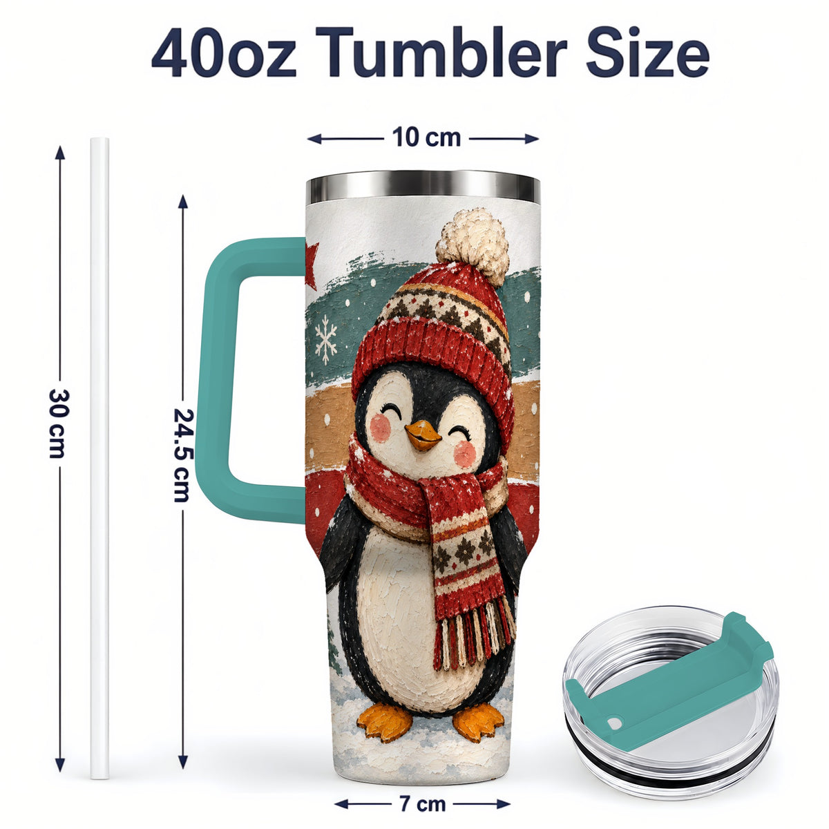 #pl[40oz|Green] Winter Penguin Christmas 40oz Tumbler, Cozy Scarf Large Drinkware