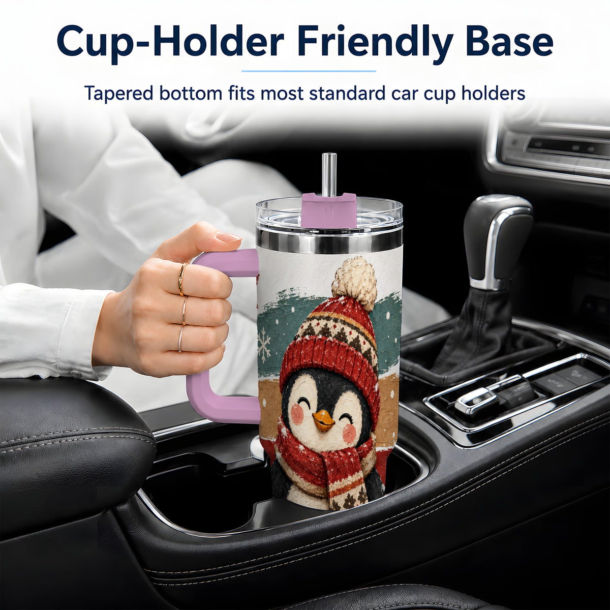 #pl[40oz|Pink] Winter Penguin Christmas 40oz Tumbler, Cozy Scarf Large Drinkware