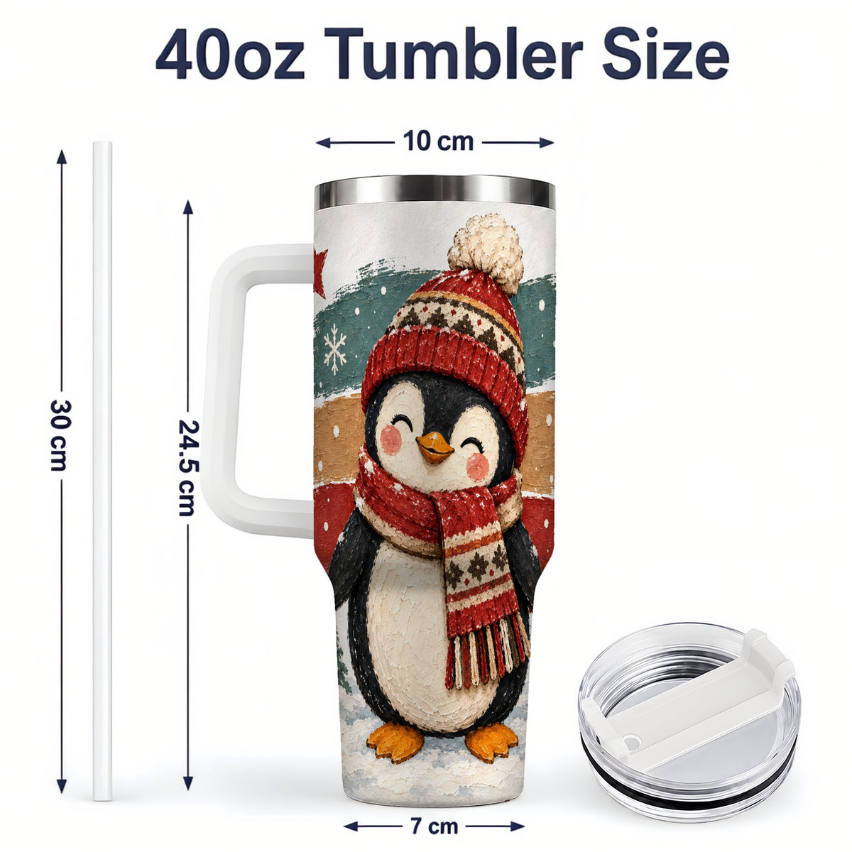 #pl[40oz|White] Winter Penguin Christmas 40oz Tumbler, Cozy Scarf Large Drinkware