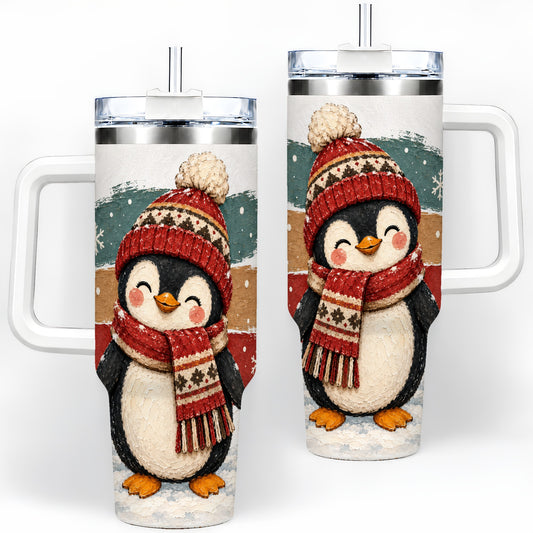 Winter Penguin Christmas 40oz Tumbler, Cozy Scarf Large Drinkware