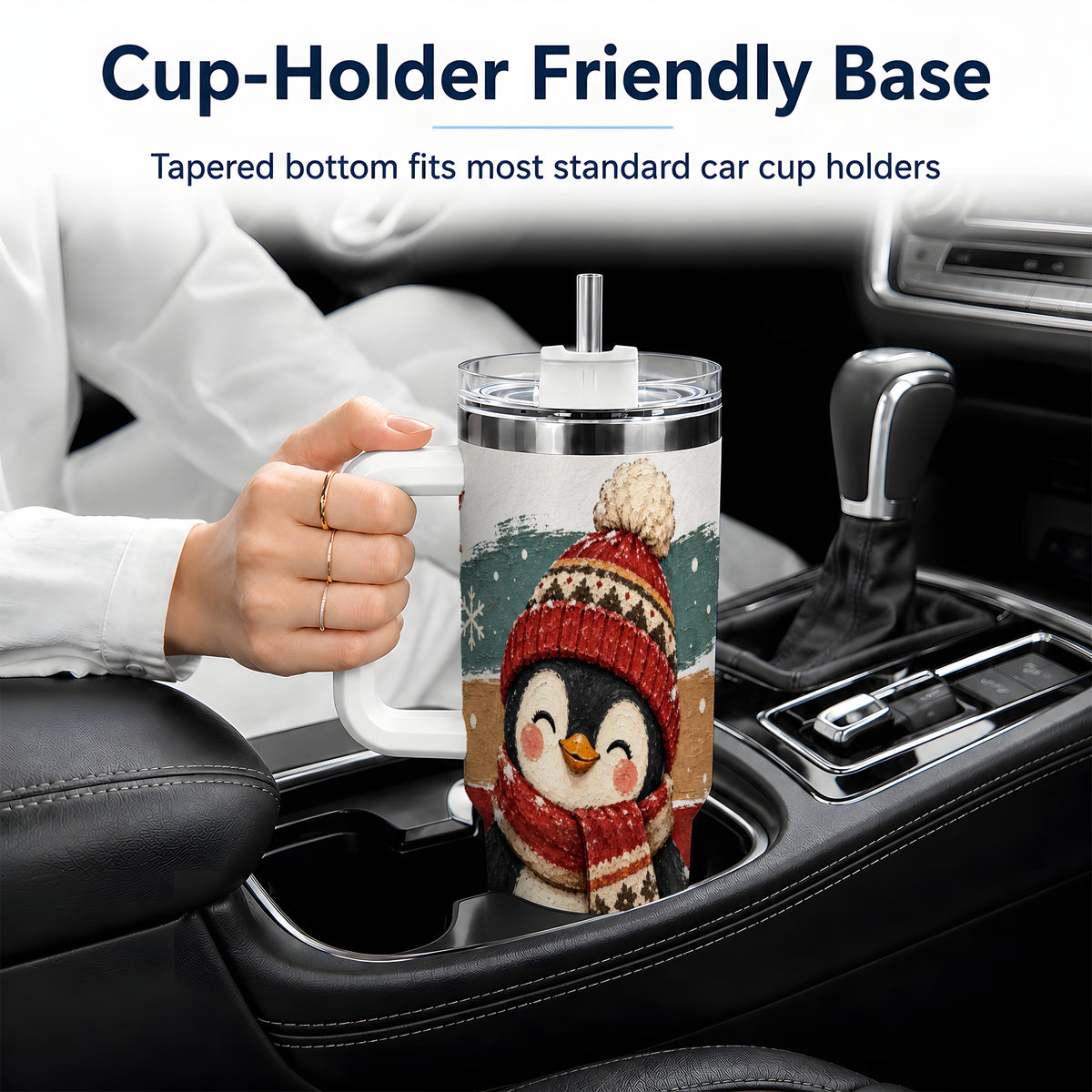 #pl[40oz|White] Winter Penguin Christmas 40oz Tumbler, Cozy Scarf Large Drinkware