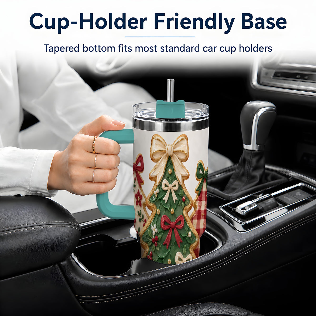 #pl[40oz|Green] Christmas Tree Cookie 40oz Tumbler, Bow Plaid Large Holiday Drinkware