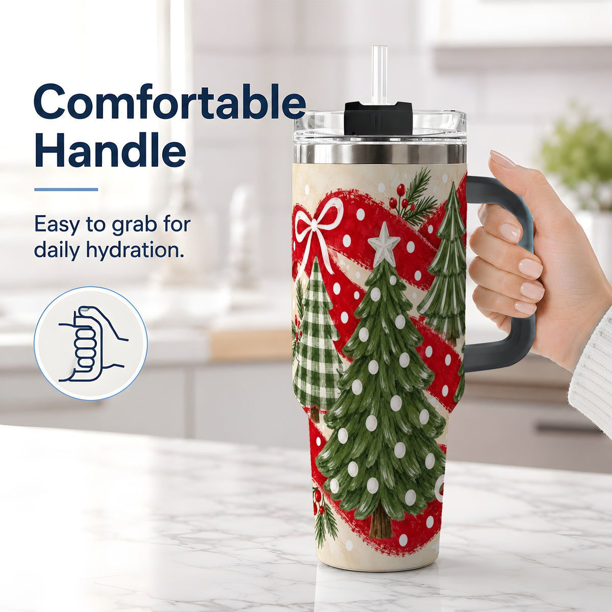 #pl[40oz|Black] Classic Christmas Trees 40oz Tumbler, Red Ribbon Large Drinkware