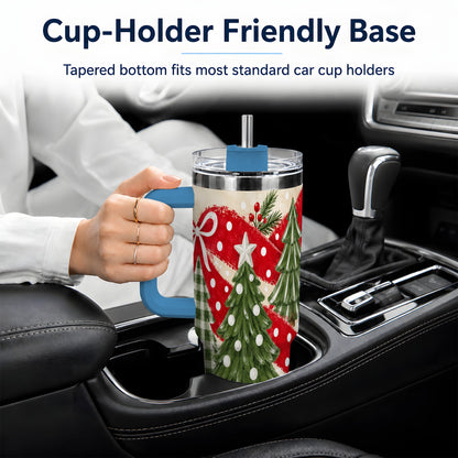 #pl[40oz|Blue] Classic Christmas Trees 40oz Tumbler, Red Ribbon Large Drinkware