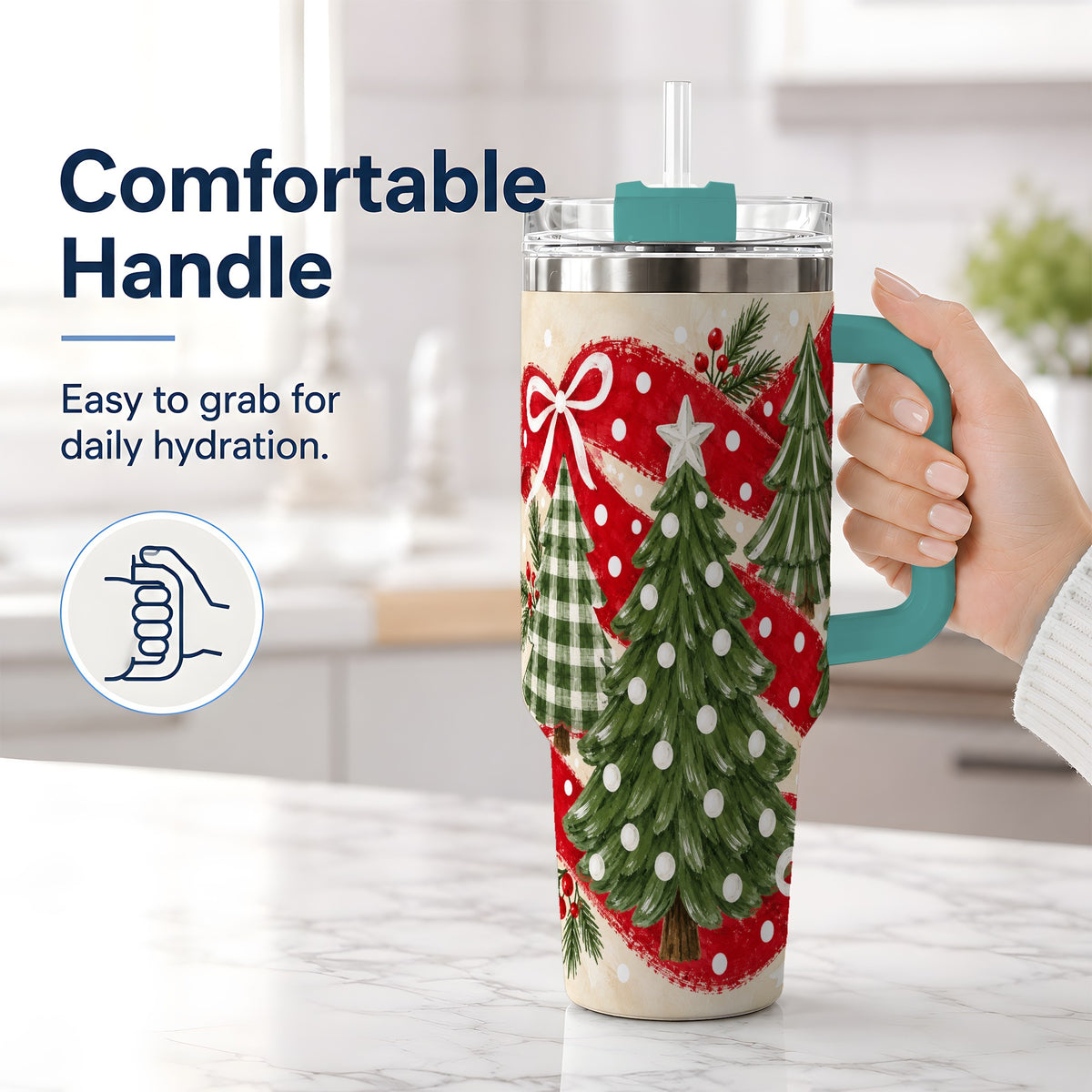 #pl[40oz|Green] Classic Christmas Trees 40oz Tumbler, Red Ribbon Large Drinkware