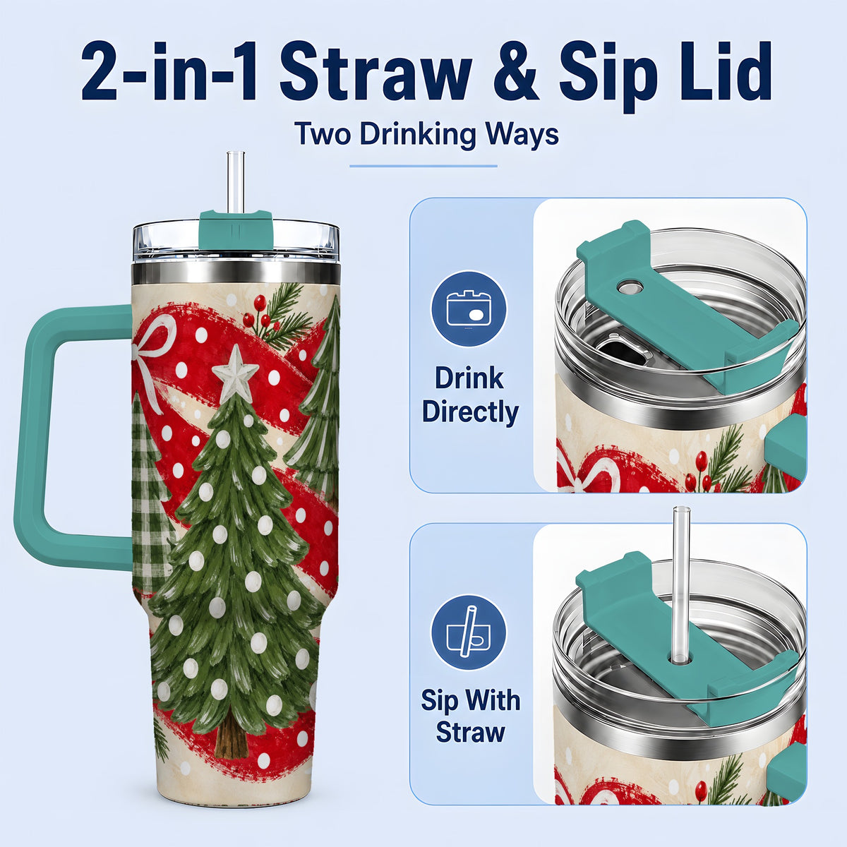 #pl[40oz|Green] Classic Christmas Trees 40oz Tumbler, Red Ribbon Large Drinkware