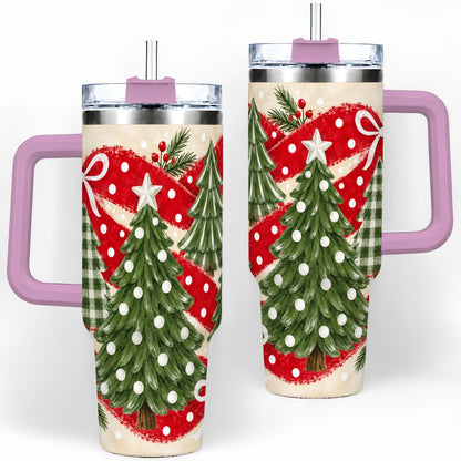 #pl[40oz|Pink] Classic Christmas Trees 40oz Tumbler, Red Ribbon Large Drinkware