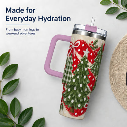 #pl[40oz|Pink] Classic Christmas Trees 40oz Tumbler, Red Ribbon Large Drinkware