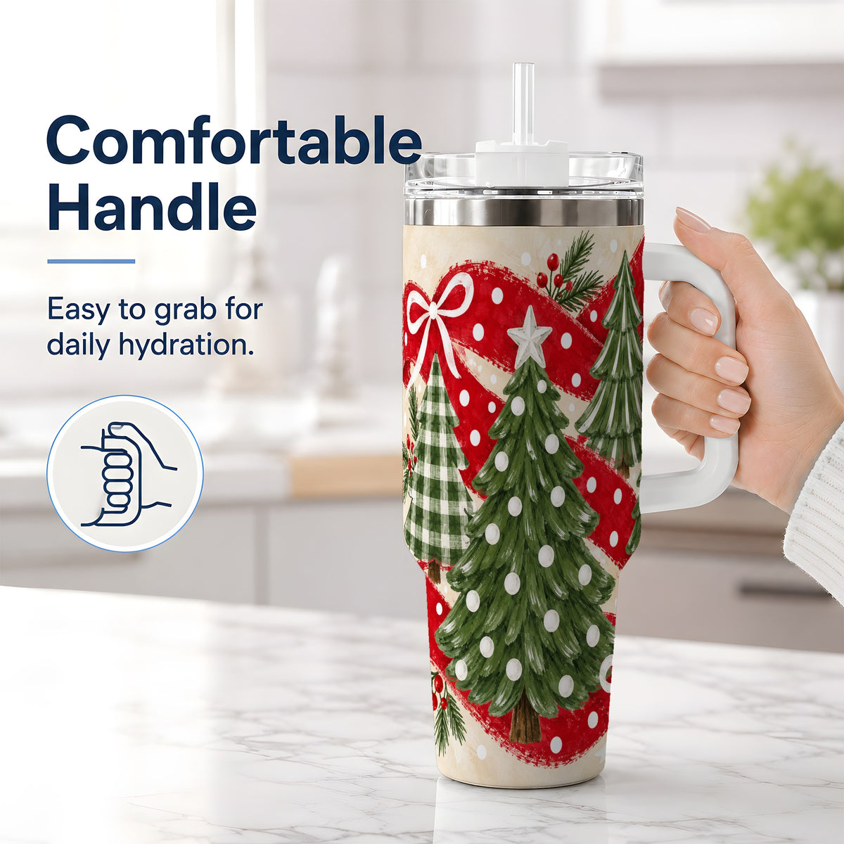 #pl[40oz|White] Classic Christmas Trees 40oz Tumbler, Red Ribbon Large Drinkware