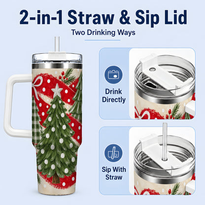 #pl[40oz|White] Classic Christmas Trees 40oz Tumbler, Red Ribbon Large Drinkware