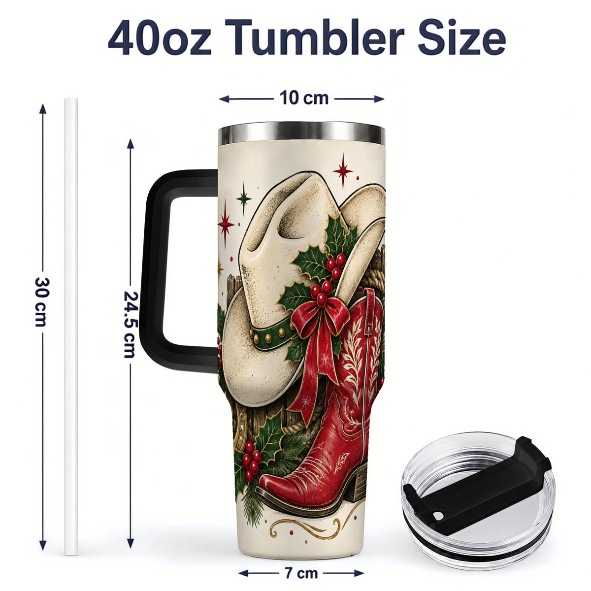 #pl[40oz|Black] Western Christmas 40oz Tumbler, Cowboy Boot Large Holiday Drinkware
