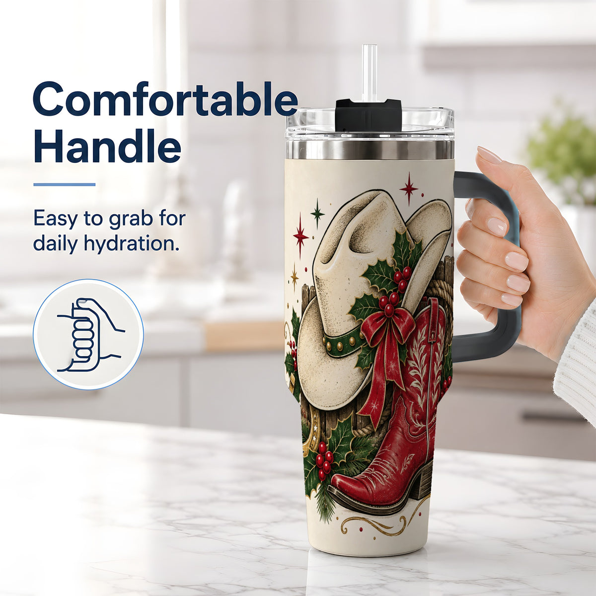 #pl[40oz|Black] Western Christmas 40oz Tumbler, Cowboy Boot Large Holiday Drinkware