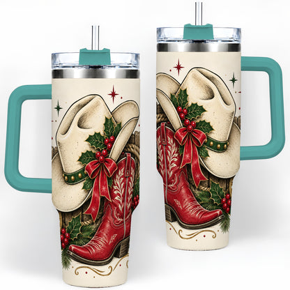 #pl[40oz|Green] Western Christmas 40oz Tumbler, Cowboy Boot Large Holiday Drinkware
