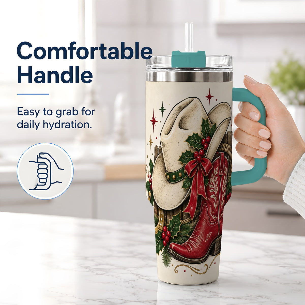 #pl[40oz|Green] Western Christmas 40oz Tumbler, Cowboy Boot Large Holiday Drinkware