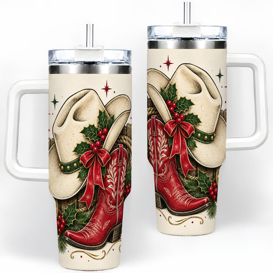 Western Christmas 40oz Tumbler, Cowboy Boot Large Holiday Drinkware