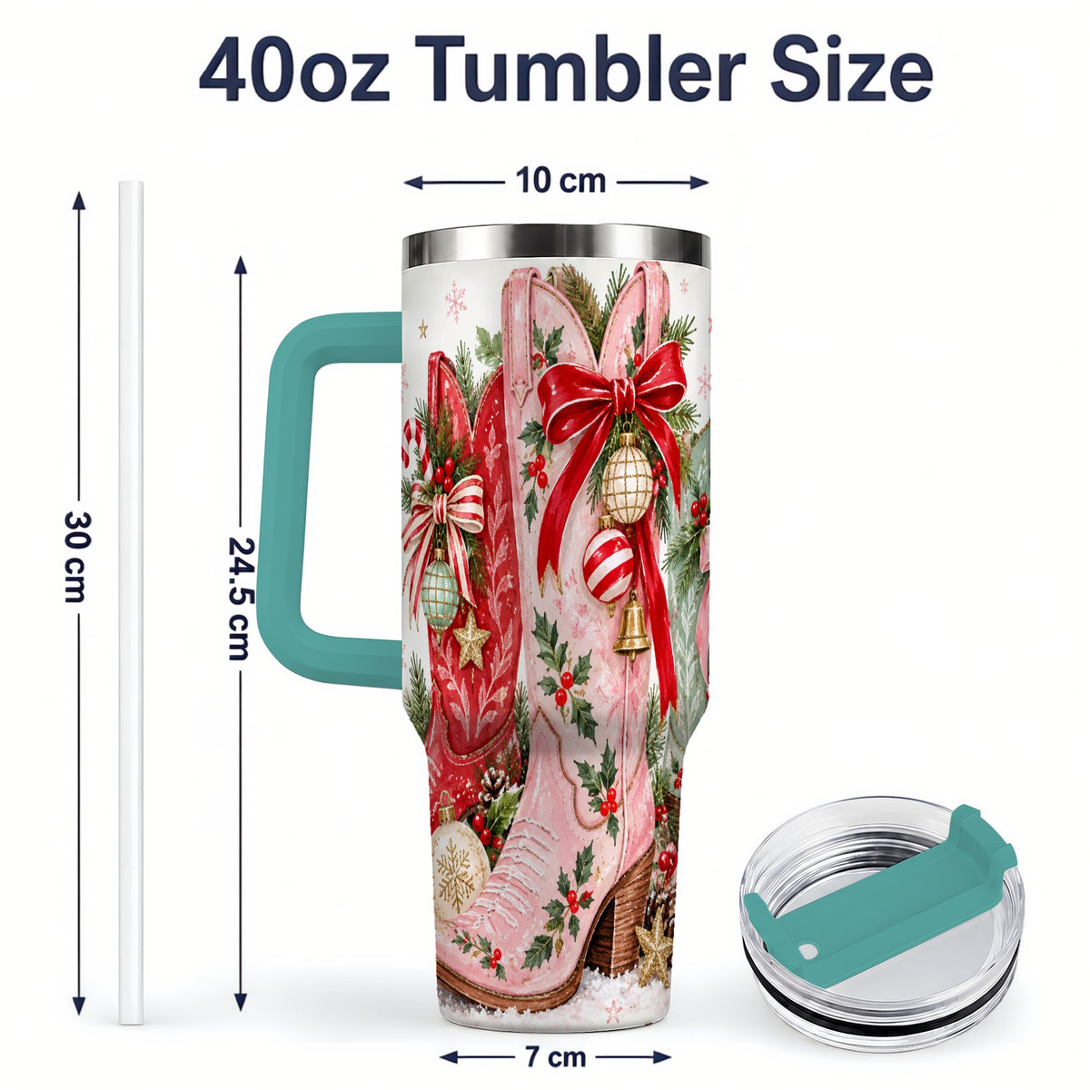 #pl[40oz|Green] Christmas Cowboy Boots 40oz Tumbler, Pink Western Large Drinkware